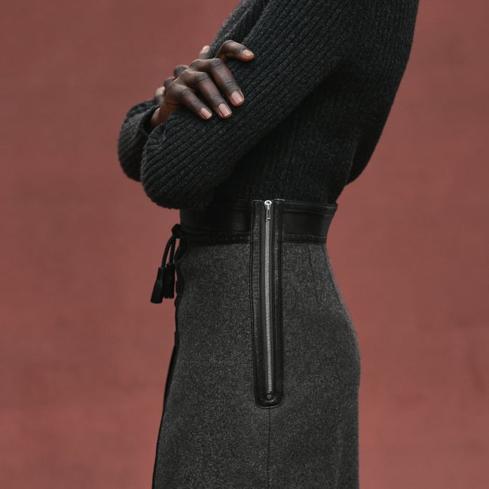 Gris Mica Mixed Leather Drawstring Skirt