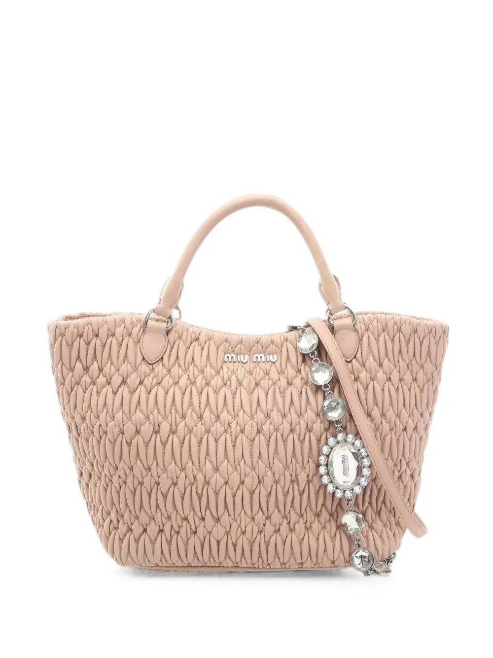Miu Miu matelasse crystal 2WAY Handbag leather pink beige