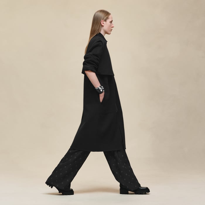 Noir Long Storm Flap Coat