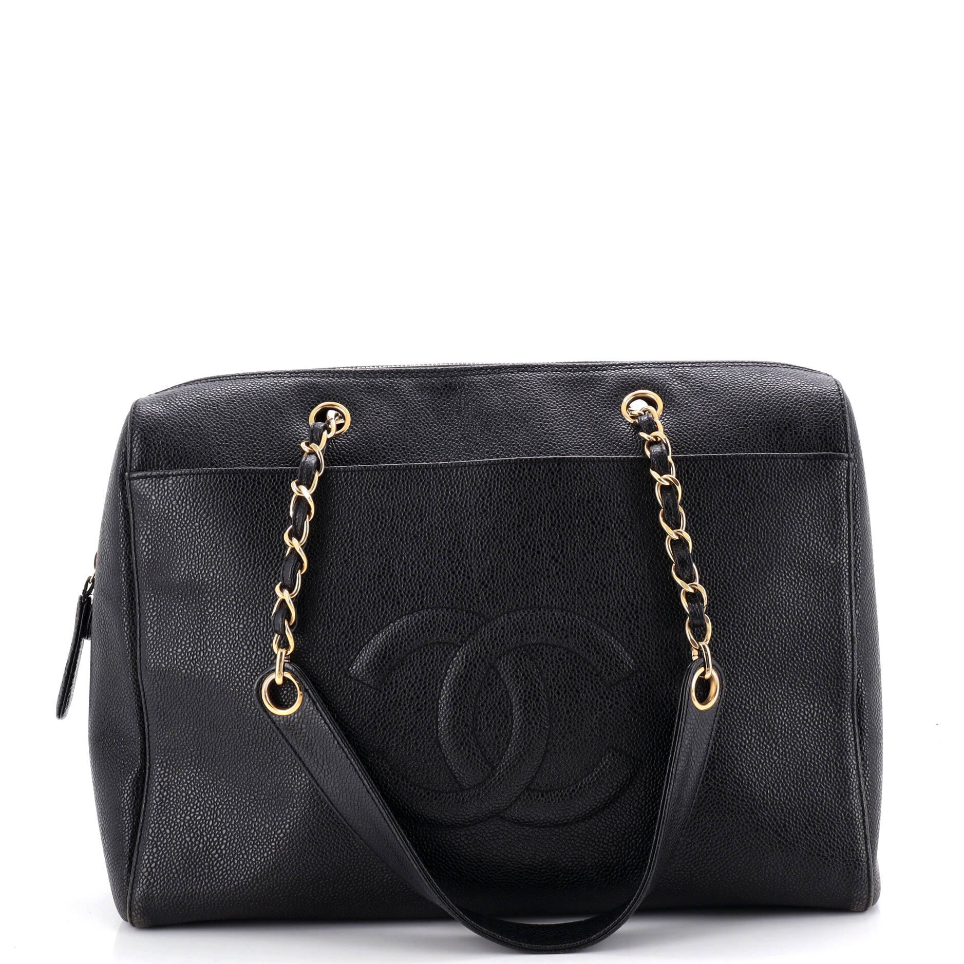 Vintage Timeless Zip Tote Caviar Medium