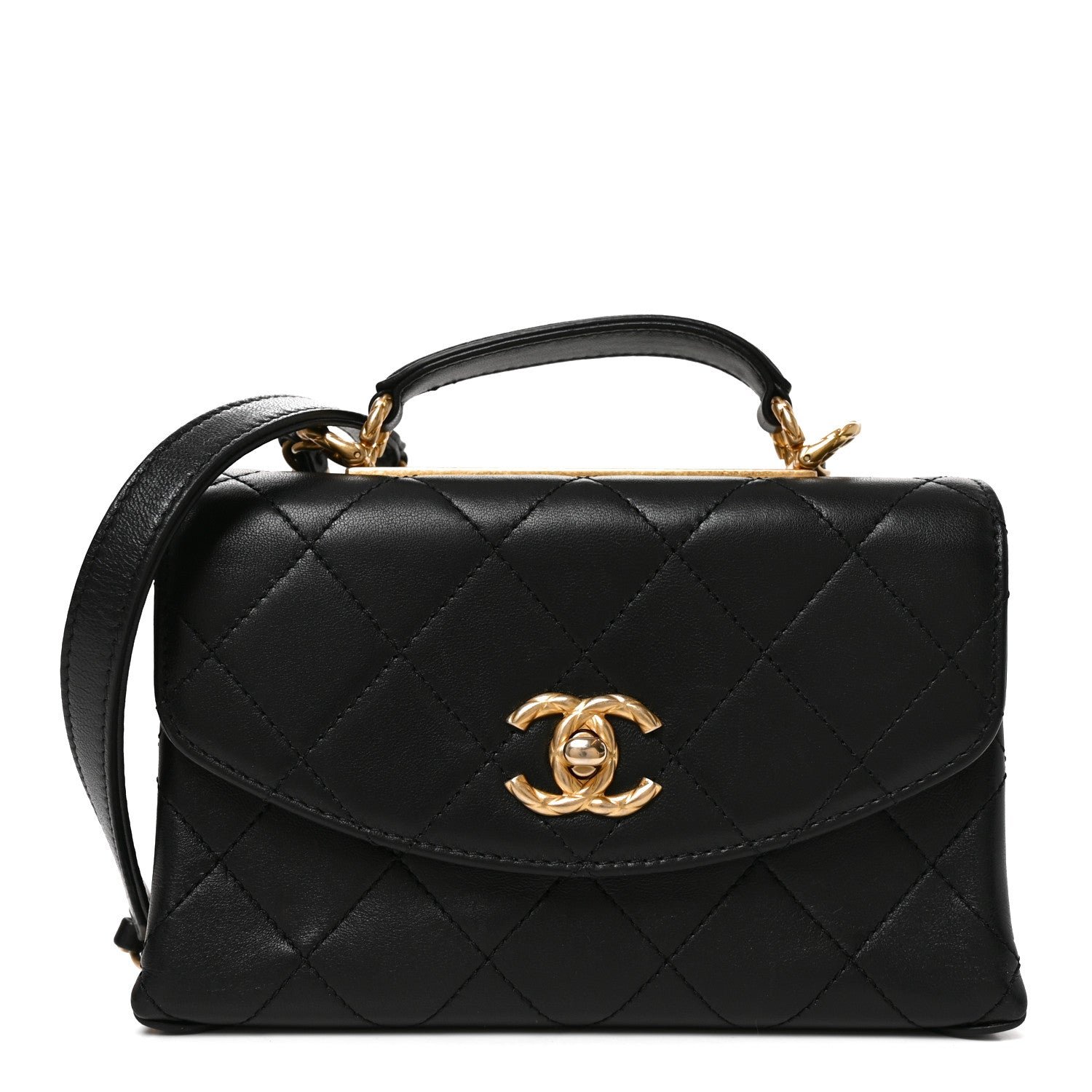 Chanel Lambskin Quilted Mini Trendy Spirit Top Handle Flap Black