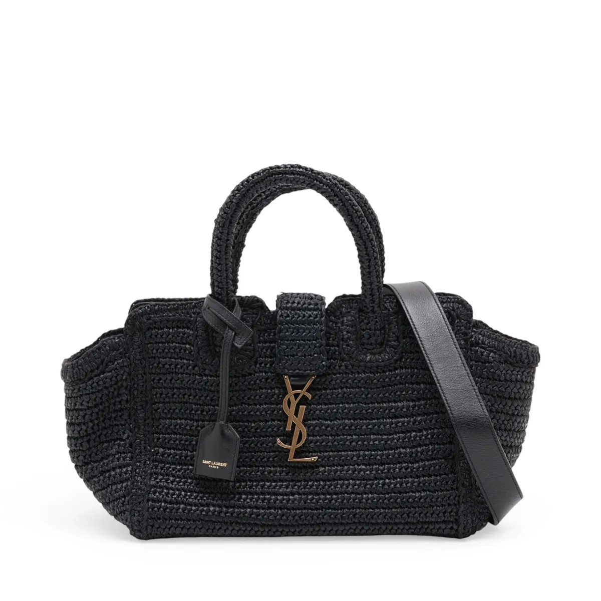 Saint Laurent Paris Downtown Cabas 436834 Raffia x leather 2 Way Handbag Black