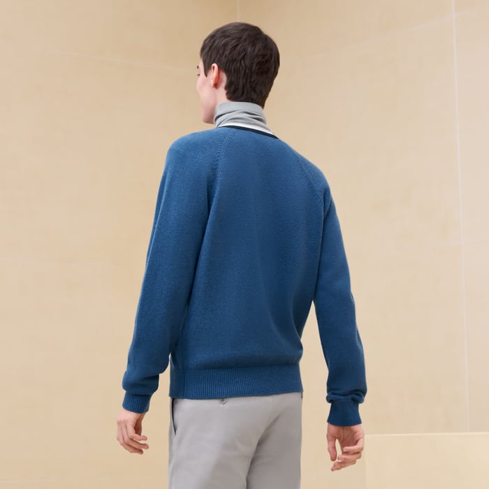 Bleu Turquin Cashmere "Rayures Asymetriques" Buttoned Cardigan