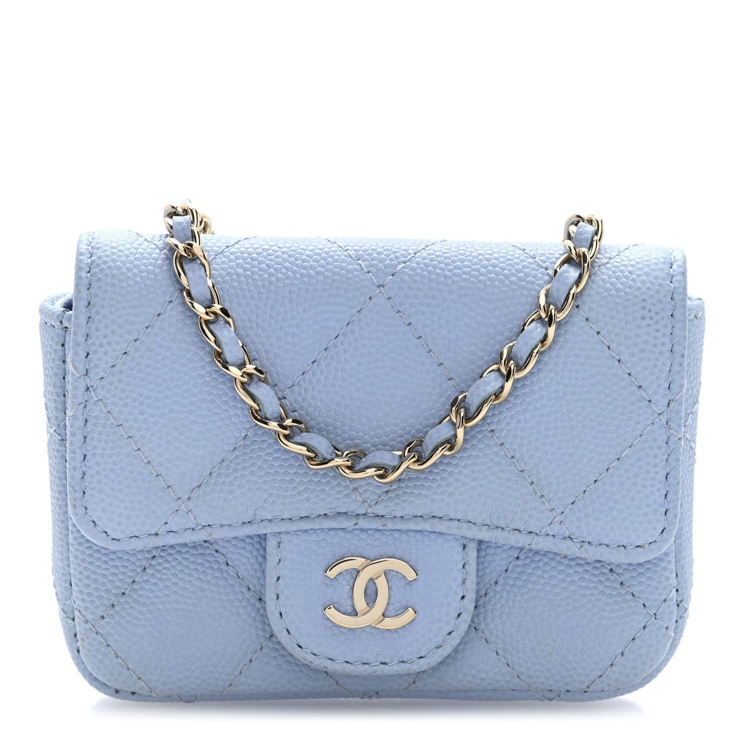 Chanel Caviar Quilted Mini Clutch With Chain Light Blue