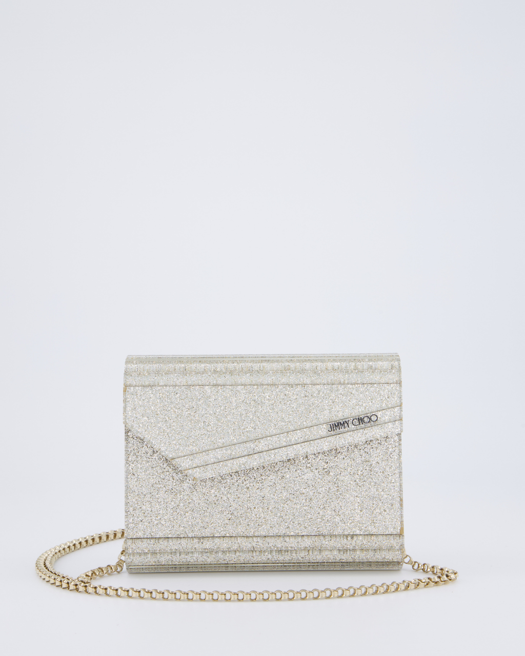 Jimmy Choo Jimmy Choo Champagne Gold Glitter Candy Clutch with Chain Detail