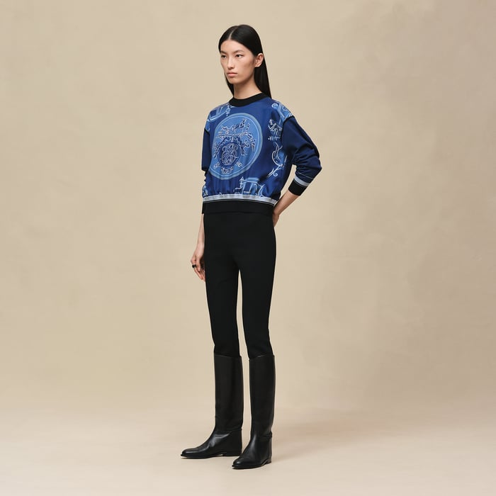 Bleu Lagune "Ex-libris a Main Levee" Long-sleeve Twillaine Sweater