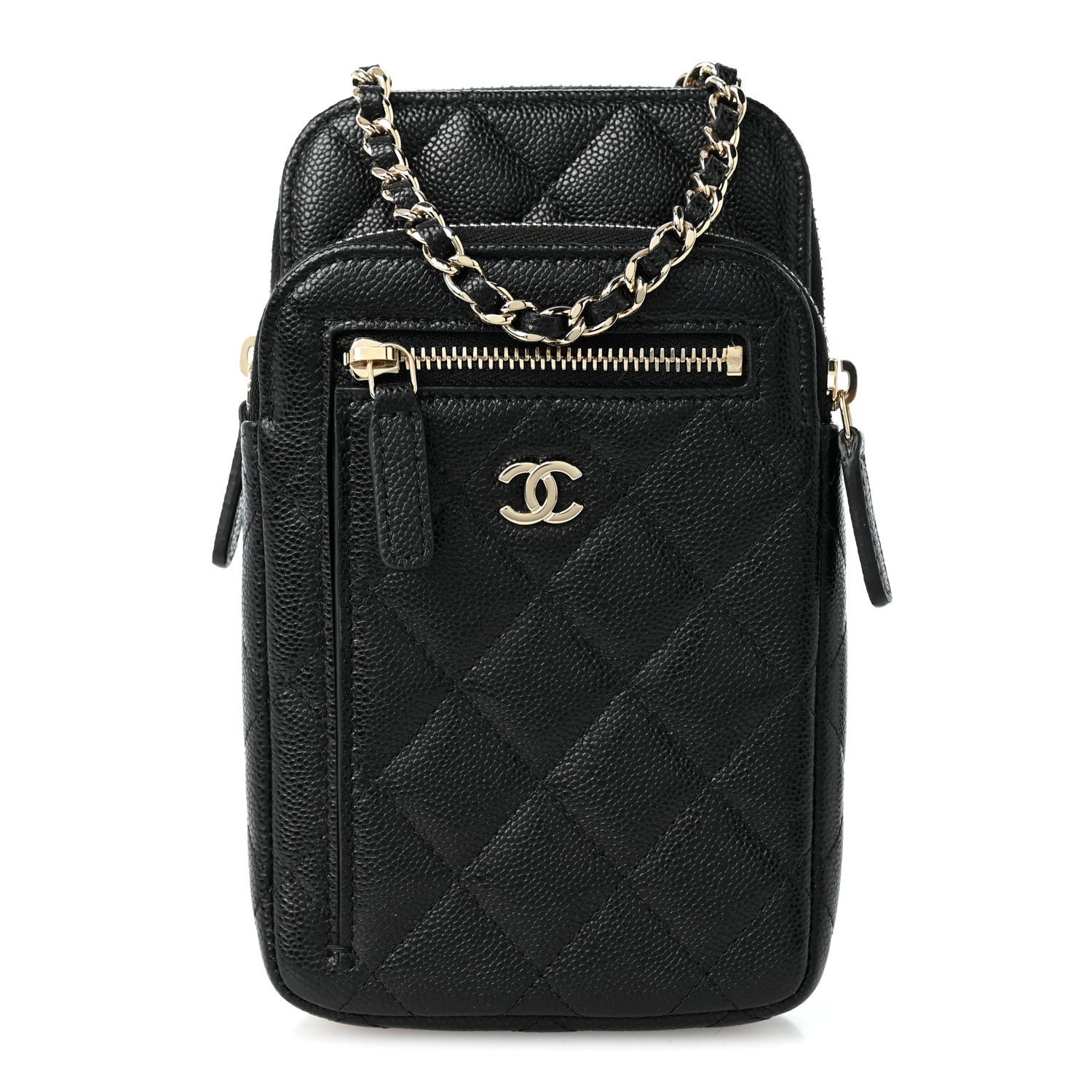 Chanel Caviar Quilted Phone Holder With Chain Black