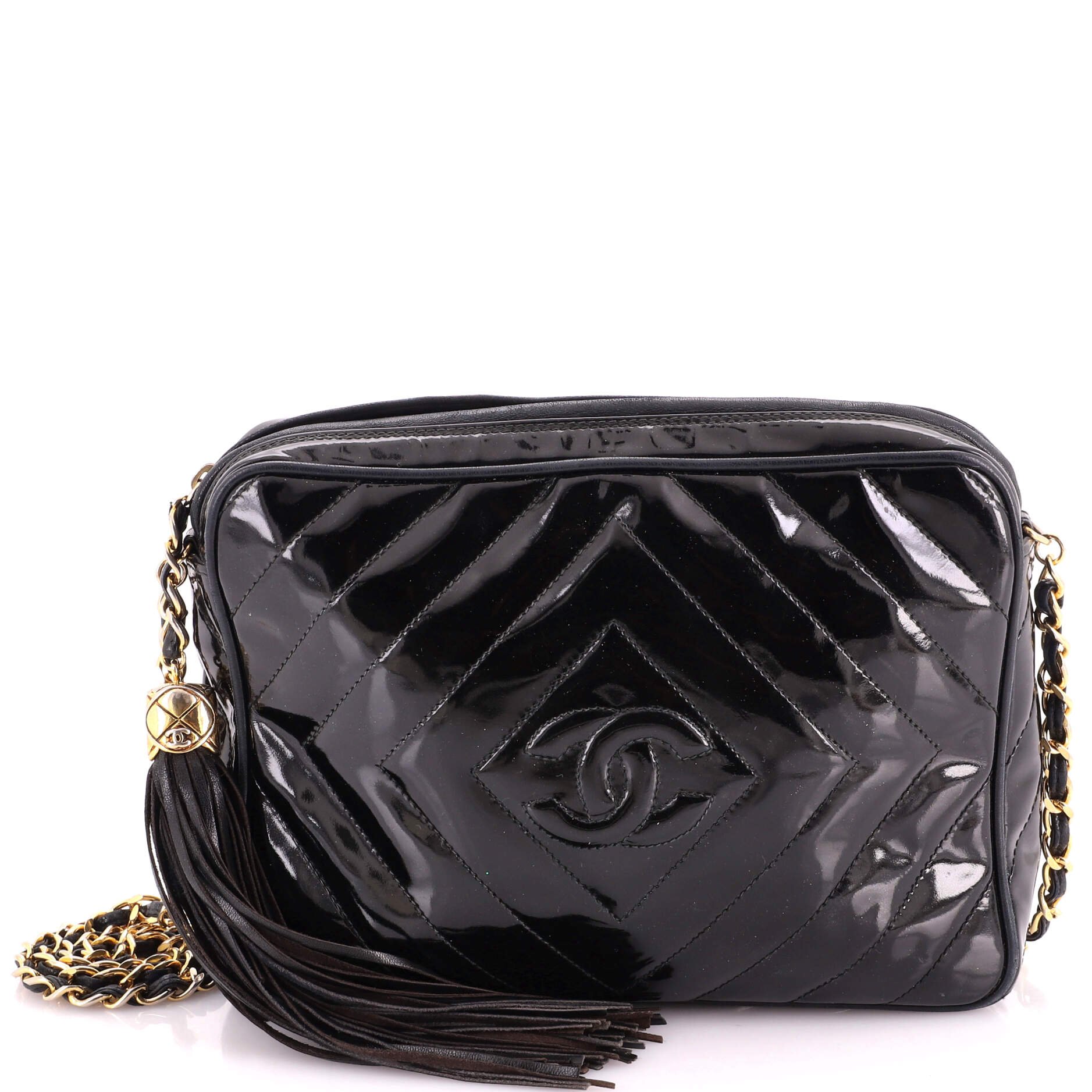 Vintage Diamond CC Camera Bag Quilted Patent Medium
