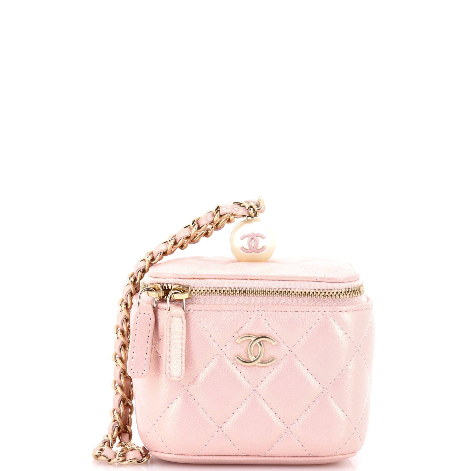 Classic Pearl Vanity Case with Chain Quilted Caviar Mini