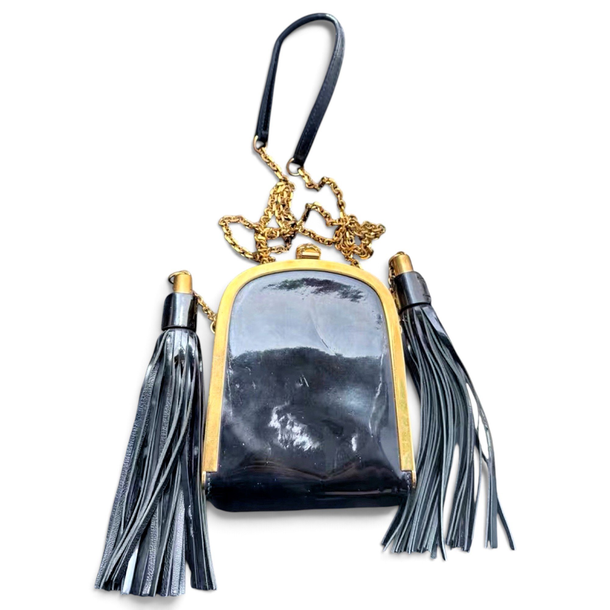 Skull patent leather clutch bag