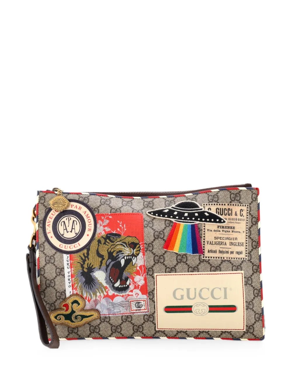 Courrier Pouch GG Coated Canvas with Applique clutch bag