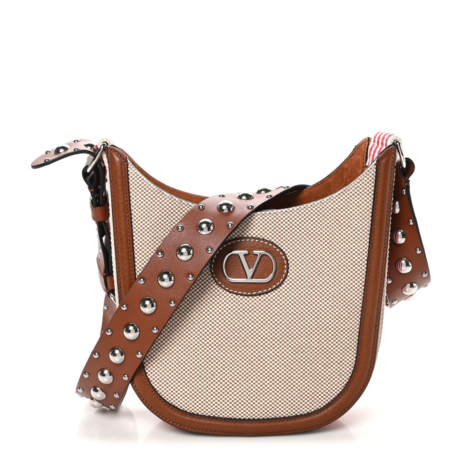 Valentino Garavani Raffia Calfskin Vlogo Small Antibes Hobo Bag Naturale Tobacco Selleria Bia Rosso