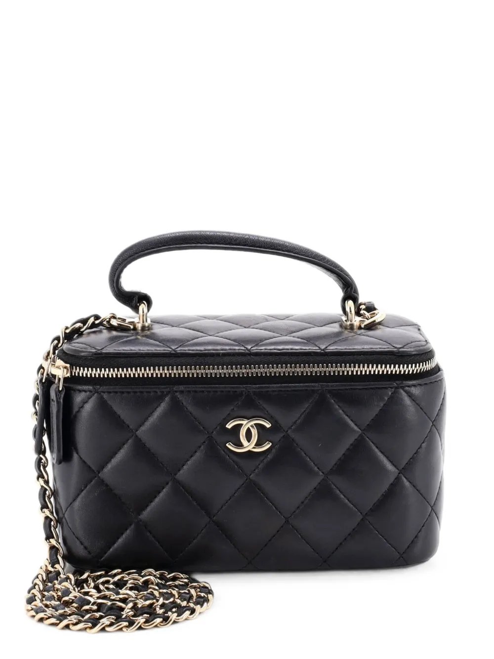 Classic Top Handle Vanity Case with Chain Quilted Lambskin Small crossbody bag