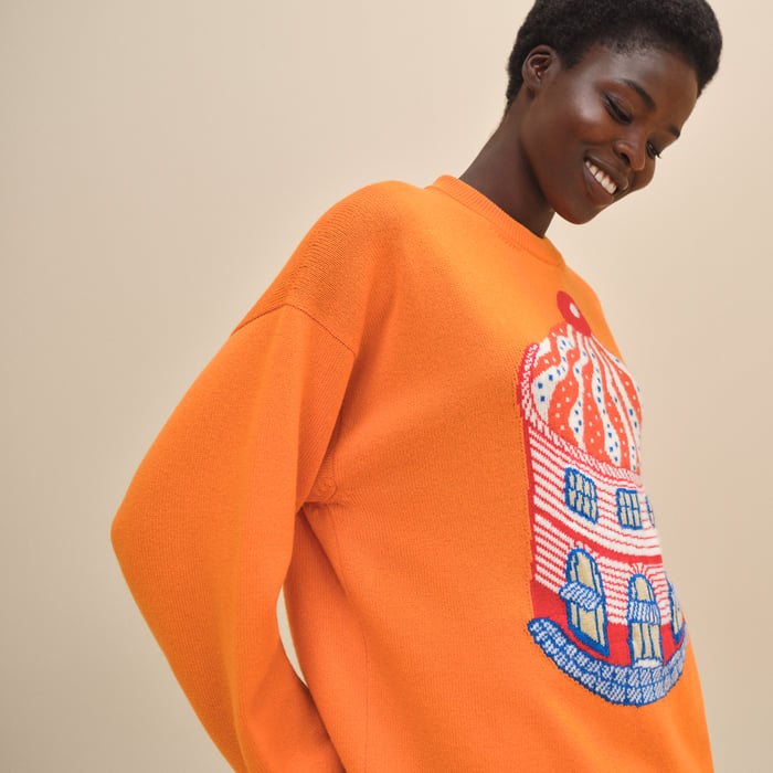 Orange Sunset Cashmere "Funny Ice Cream" Long-sleeve Sweater