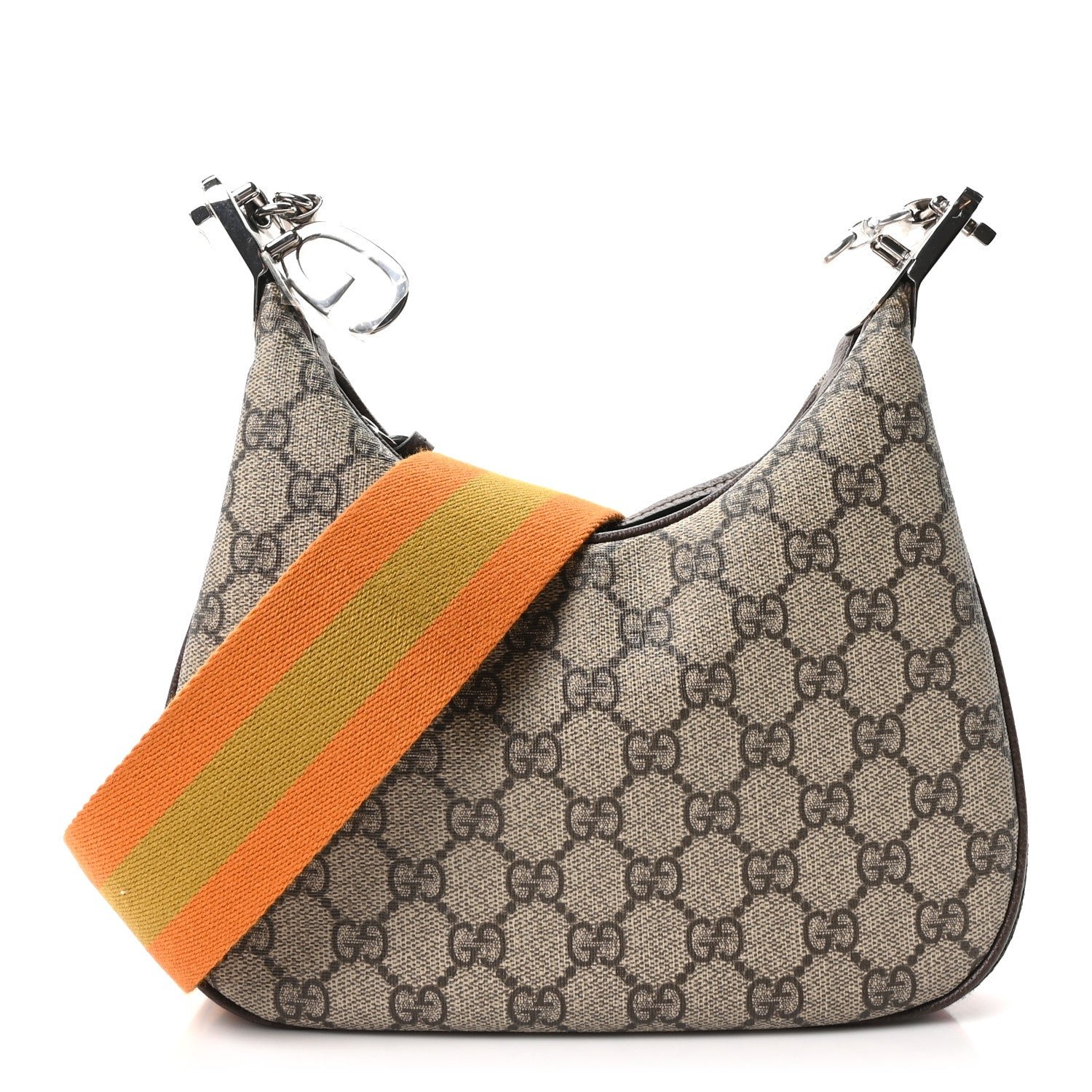 Gucci GG Supreme Monogram Textured Calfskin Web Small Attache Shoulder Bag Beige Ebony New Acero