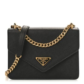 Prada Saffiano Soft Calfskin Chain Shoulder Bag Black