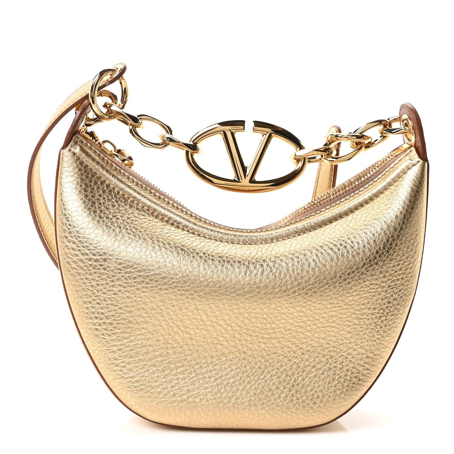Valentino Garavani Metallic Nappa Mini Vlogo Moon Hobo Bag Gold