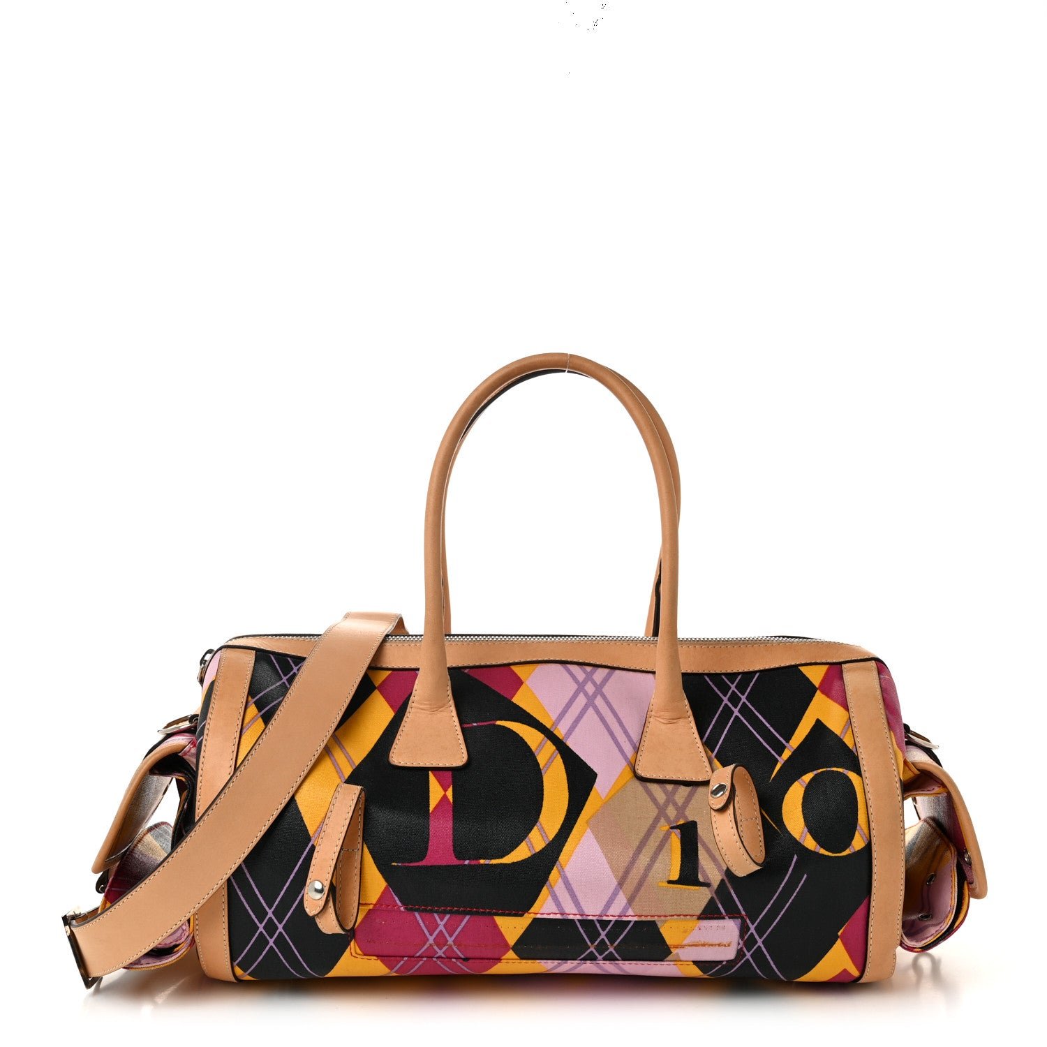 Christian Dior Coated Canvas Harlequin Boston Bag Multicolor