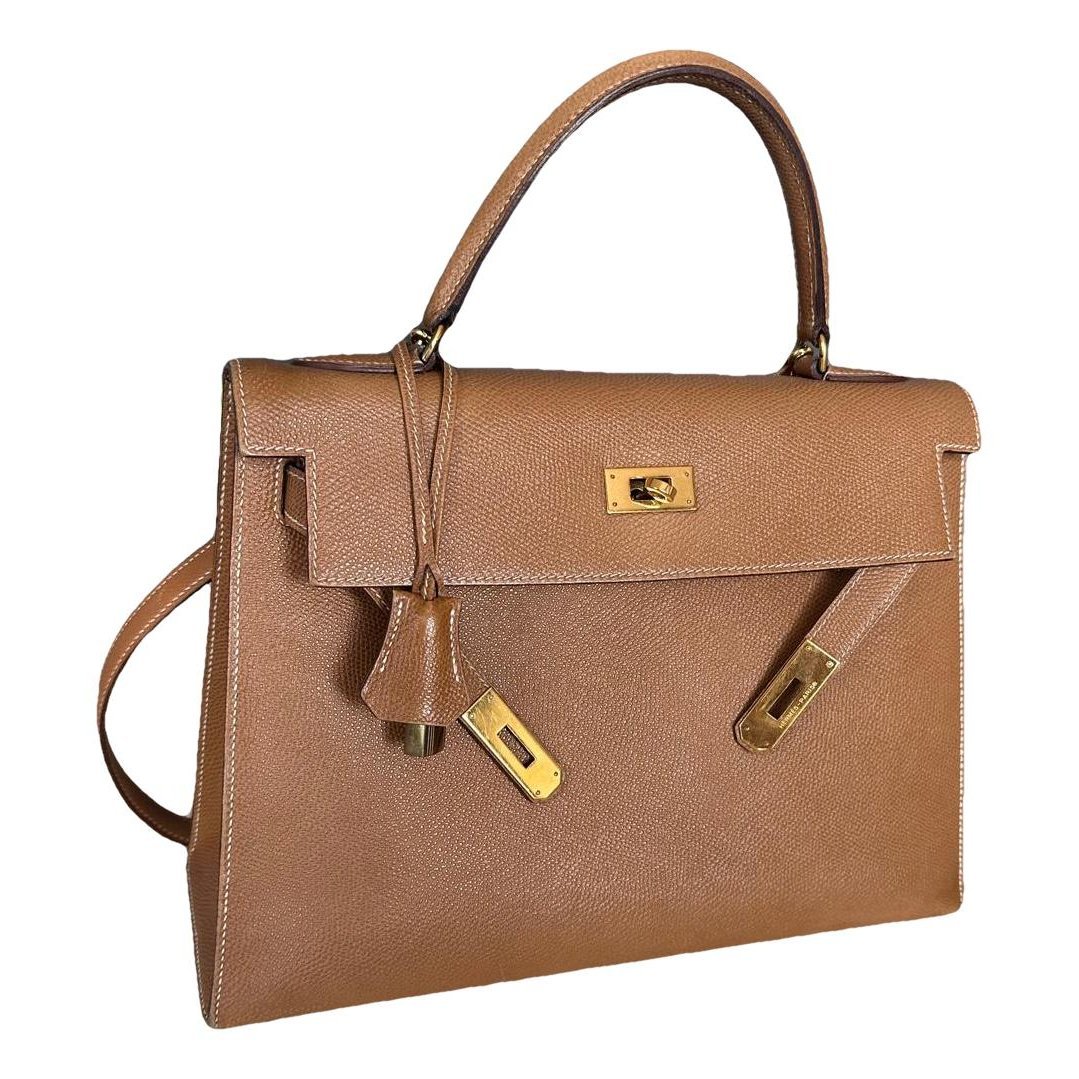 Hermes Kelly 32 Handbag Gold Courchevel Leather 1999