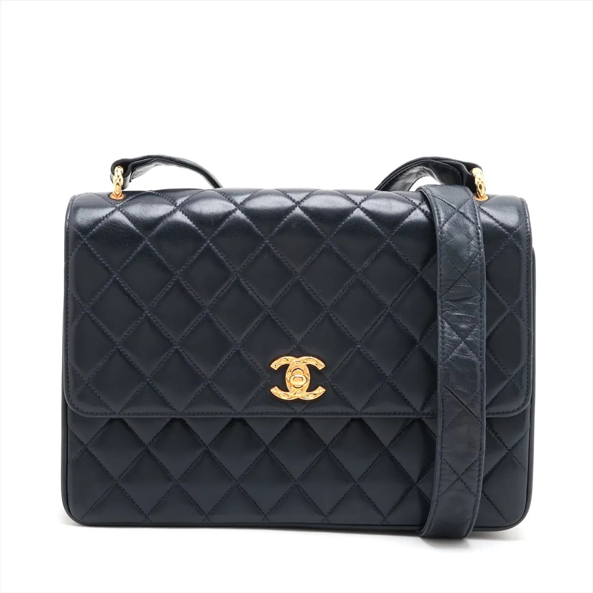 Chanel Matelasse Lambskin Shoulder bag Navy Blue Gold Metal Fittings 2XXXXXX