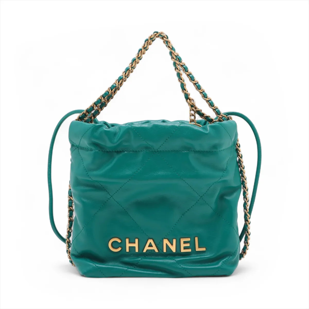 Chanel Chanel 22 Mini shiny calfskin Chain Shoulder Bag Green Gold Metal Fitting