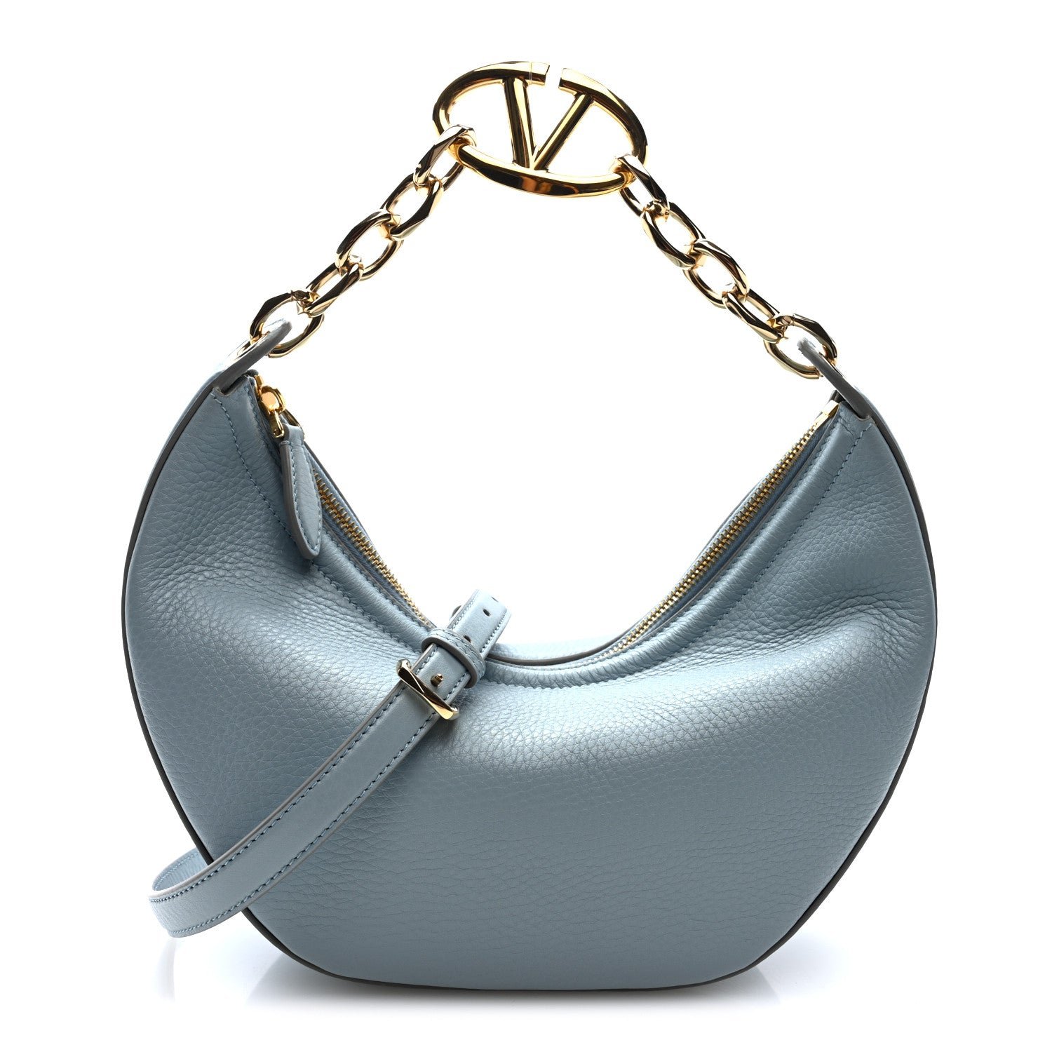 Valentino Garavani Grainy Calfskin Small Vlogo Moon Hobo Bag Blue