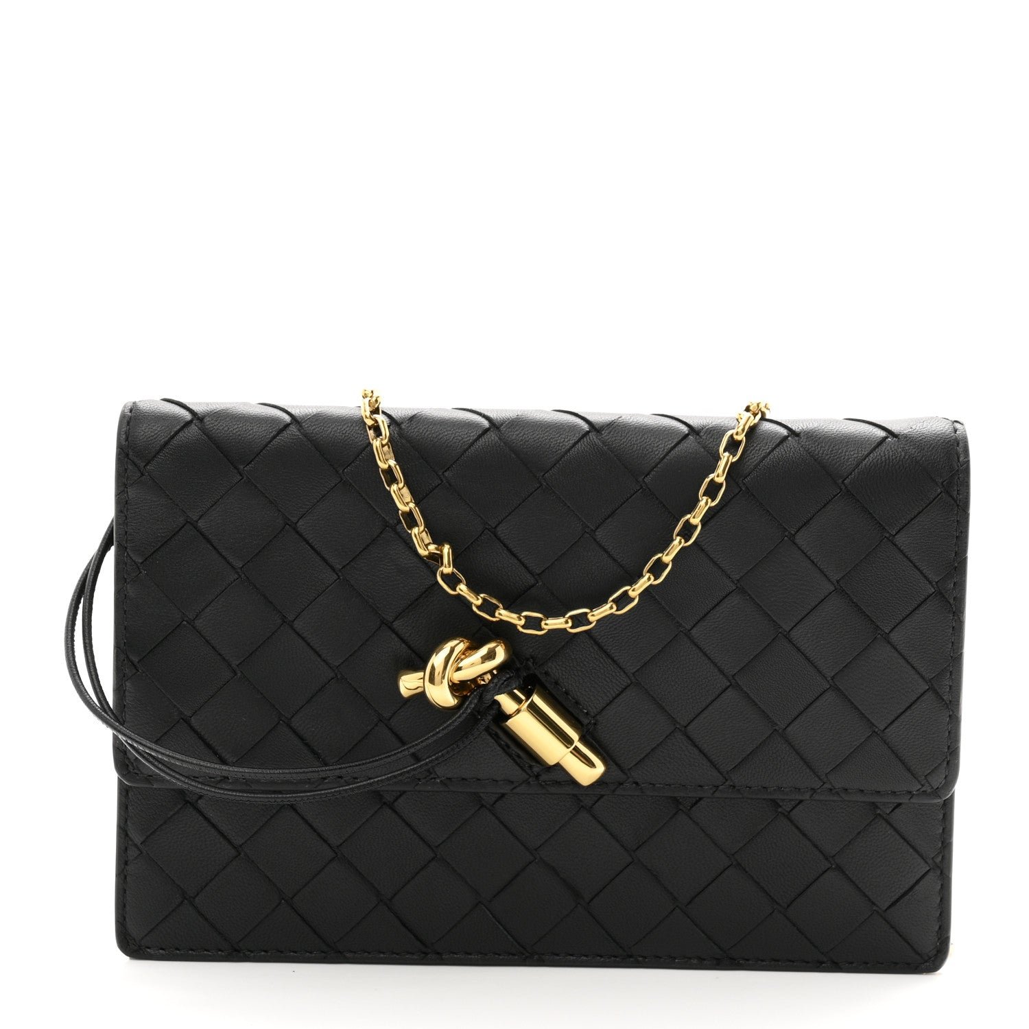Bottega Veneta Nappa Intrecciato Andiamo Pouch On Chain Black Black