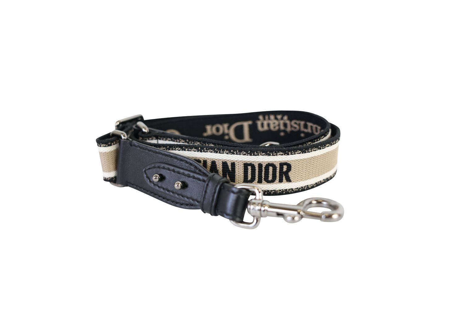 Dior Christian Dior Adjustable Shoulder Strap, Black and Beige Canvas and Silver Hardware, Preowned No Dustbag WA001