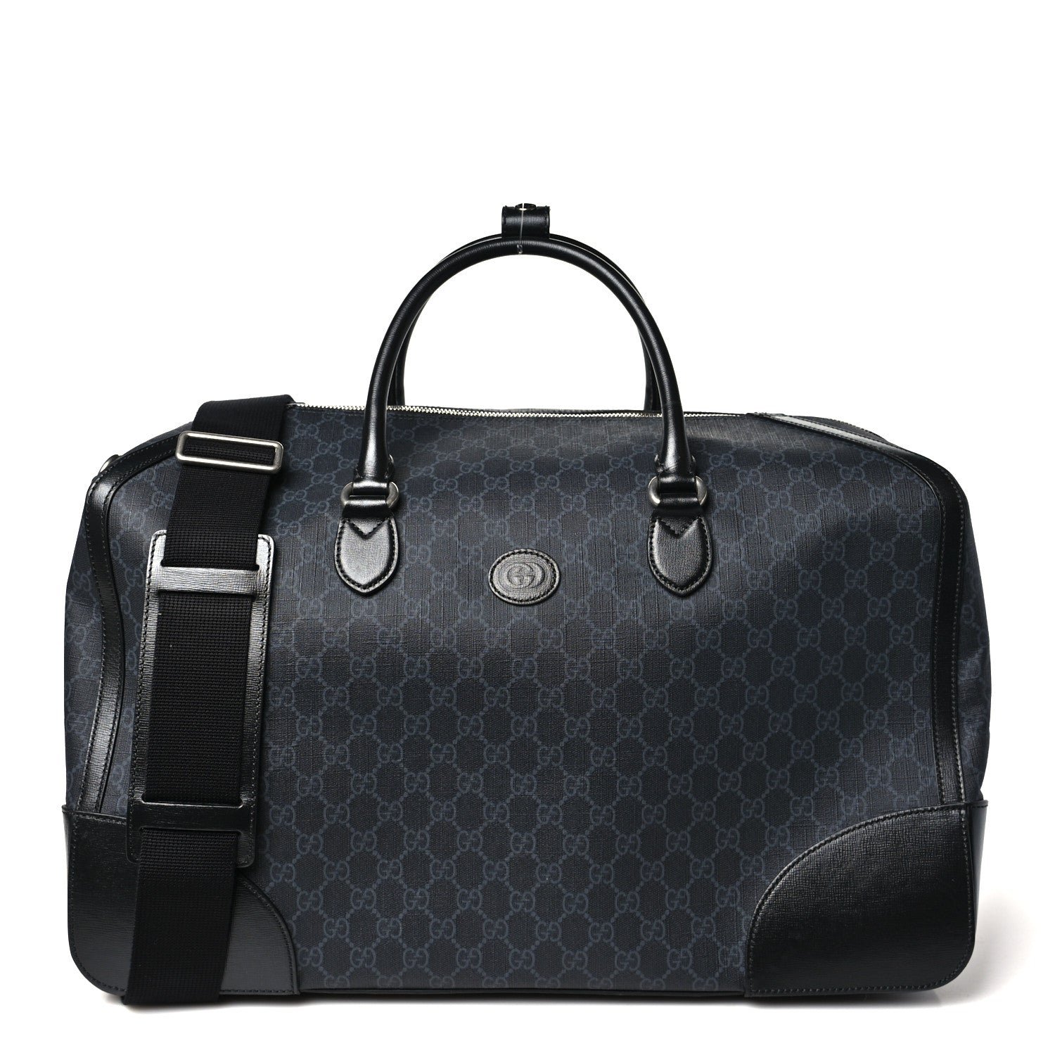 GG Supreme Monogram Azalea Calfskin Retro Interlocking G Large Duffle Bag Black Grey