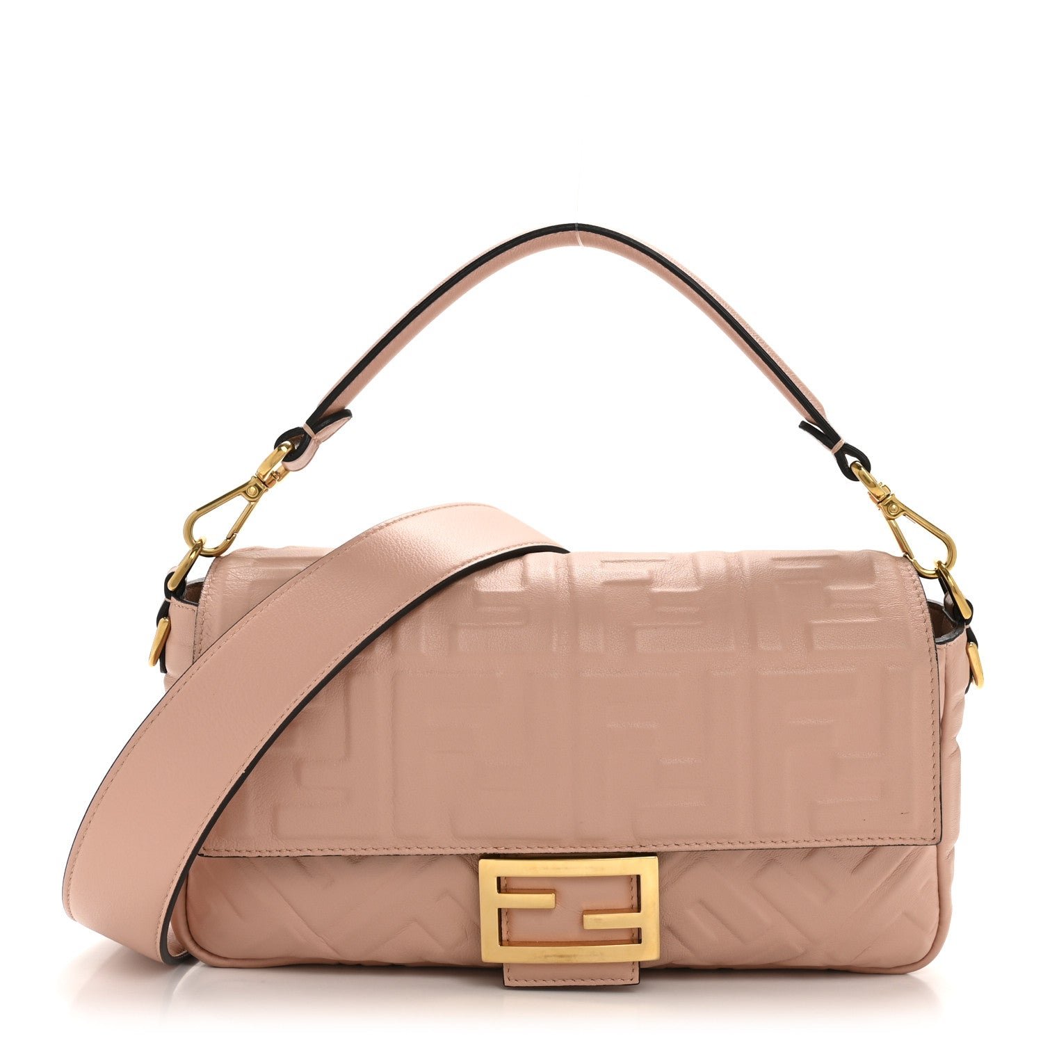 Fendi Nappa FF 1974 Embossed Baguette Rosa Bourbon