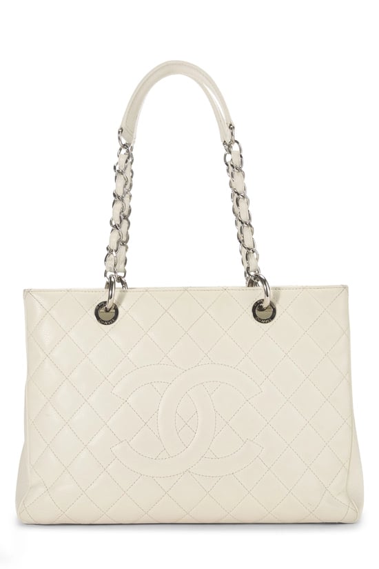 White Quilted Caviar Grand Shopping Tote (GST)