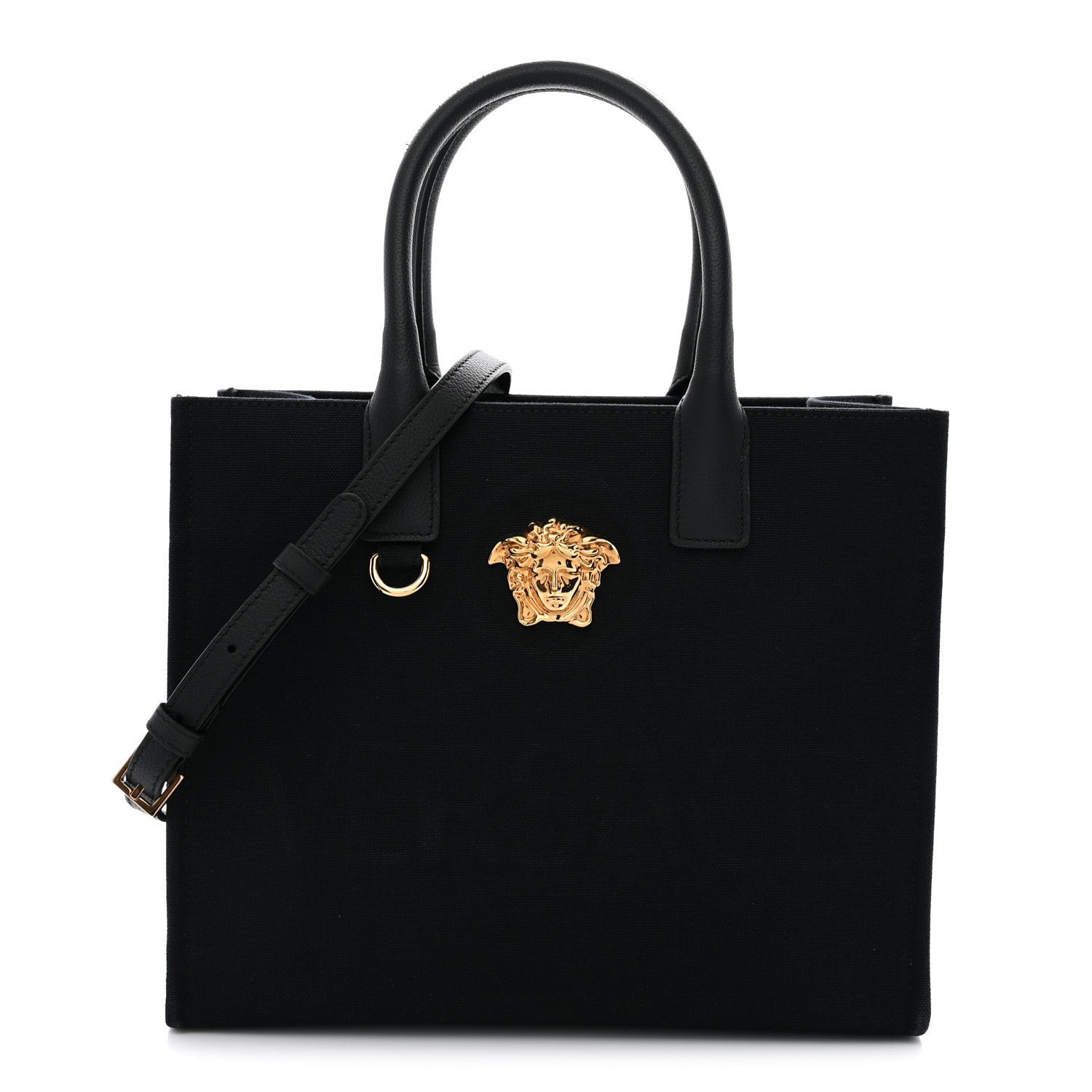 Versace Canvas Calfskin La Medusa Small Tote Bag Black