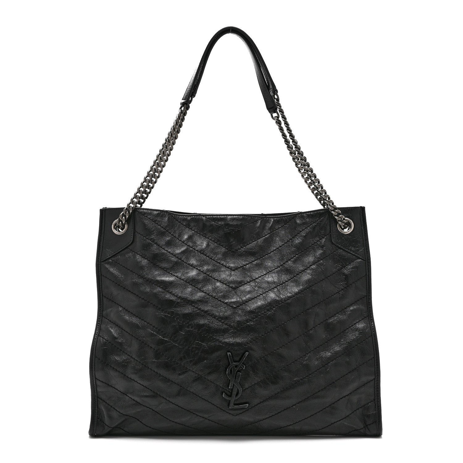 Saint Laurent Crinkled Calfskin Matelasse Monogram Large Niki Shopper Tote Black