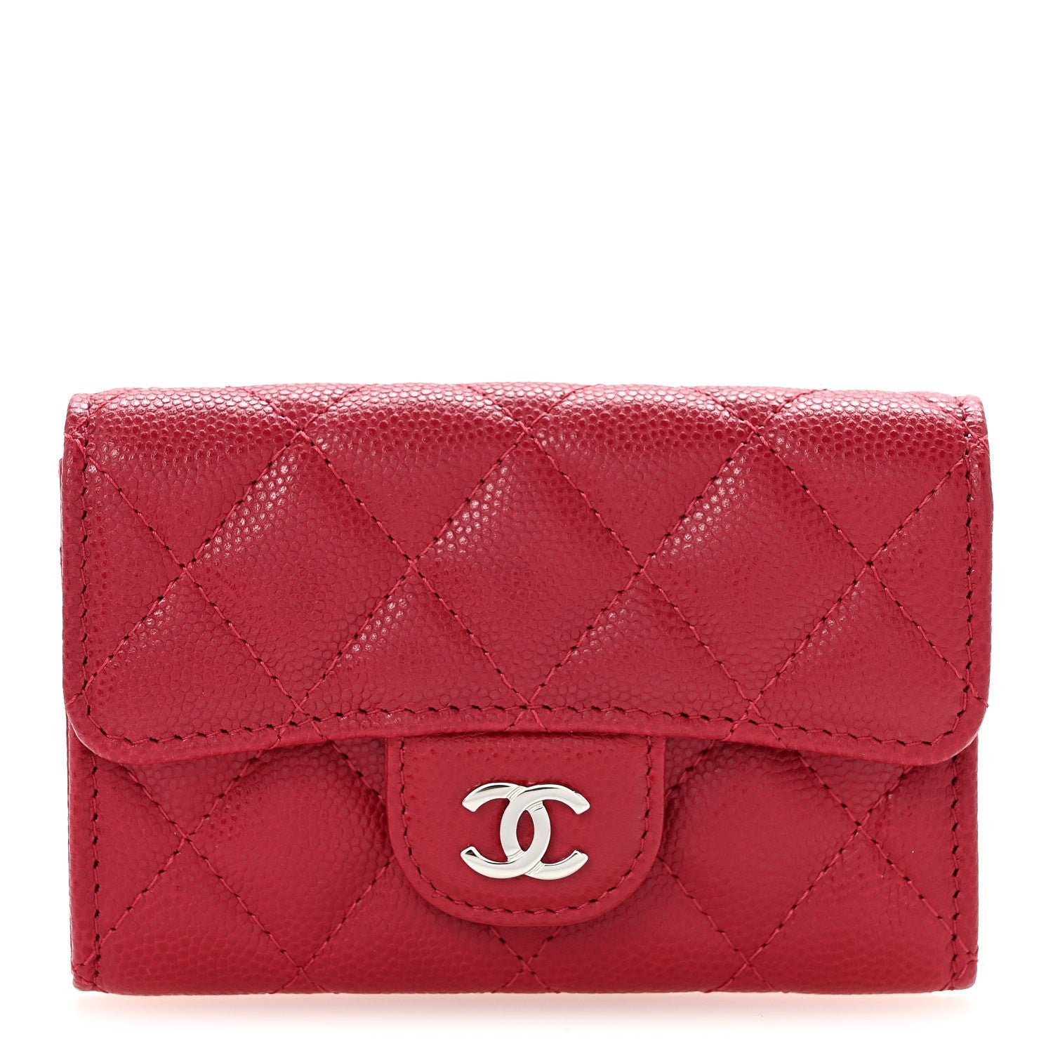 Chanel Caviar Quilted Flap Card Holder Wallet Dark Pink