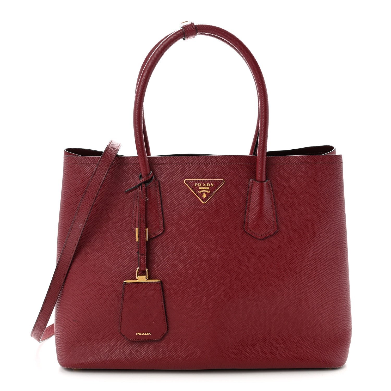 Prada Saffiano Cuir Medium Double Bag Cerise