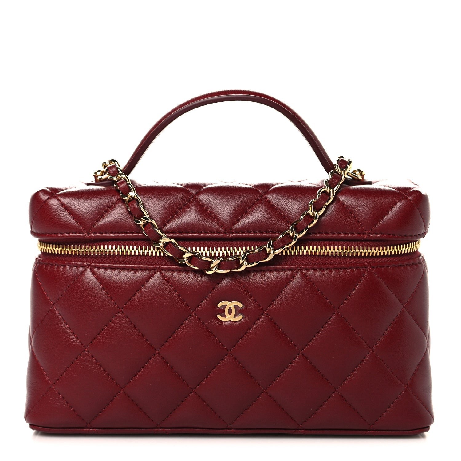 Chanel Lambskin Quilted Top Handle Slim Vanity With Chain Burgundy
