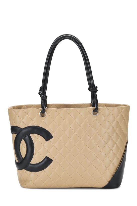 Beige Quilted Calfskin Cambon Tote Large