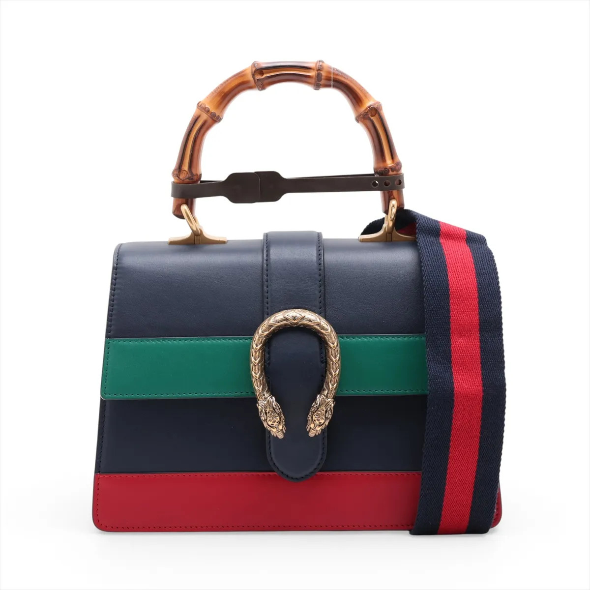 Gucci Bamboo Shopper Dionysus 448075 Leather 2 Way Handbag Blue x green x red ST