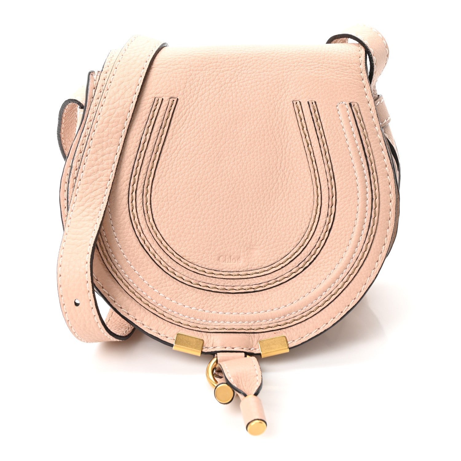 Chloe Grained Calfskin Small Marcie Saddle Bag Anemone Pink