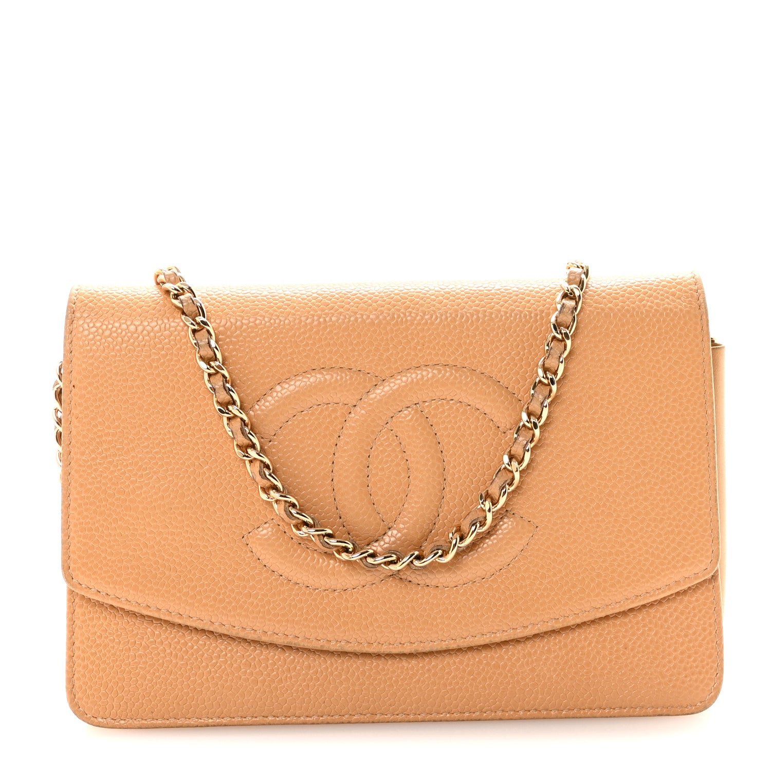 Chanel Caviar Timeless CC Wallet on Chain WOC Beige