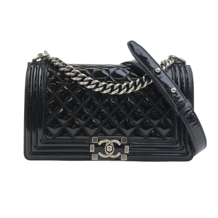 Chanel Medium Black Patent Boy Bag