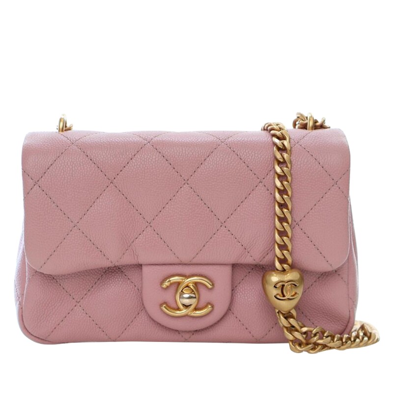 Chanel Pink Quilted Caviar Pearl Crush Mini Flap Bag Aged Gold Hardware, 2021