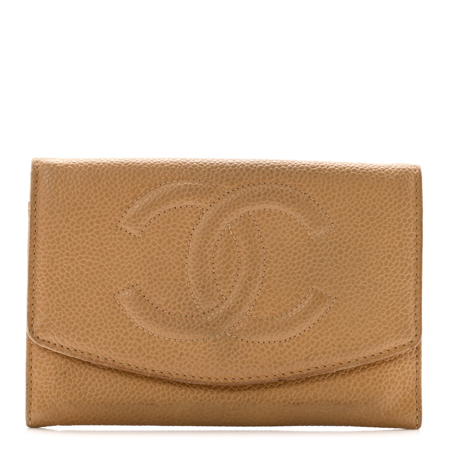 Chanel Caviar Timeless CC Compact Flap Wallet Beige