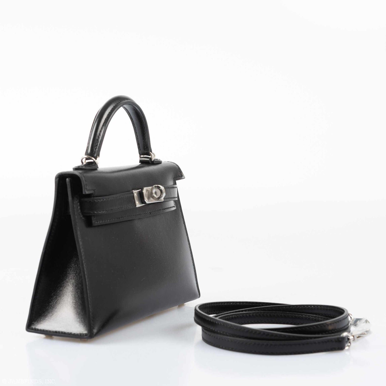 Hermes Hermès Kelly 20 Mini II Sellier Noir Box Calf Palladium Hardware