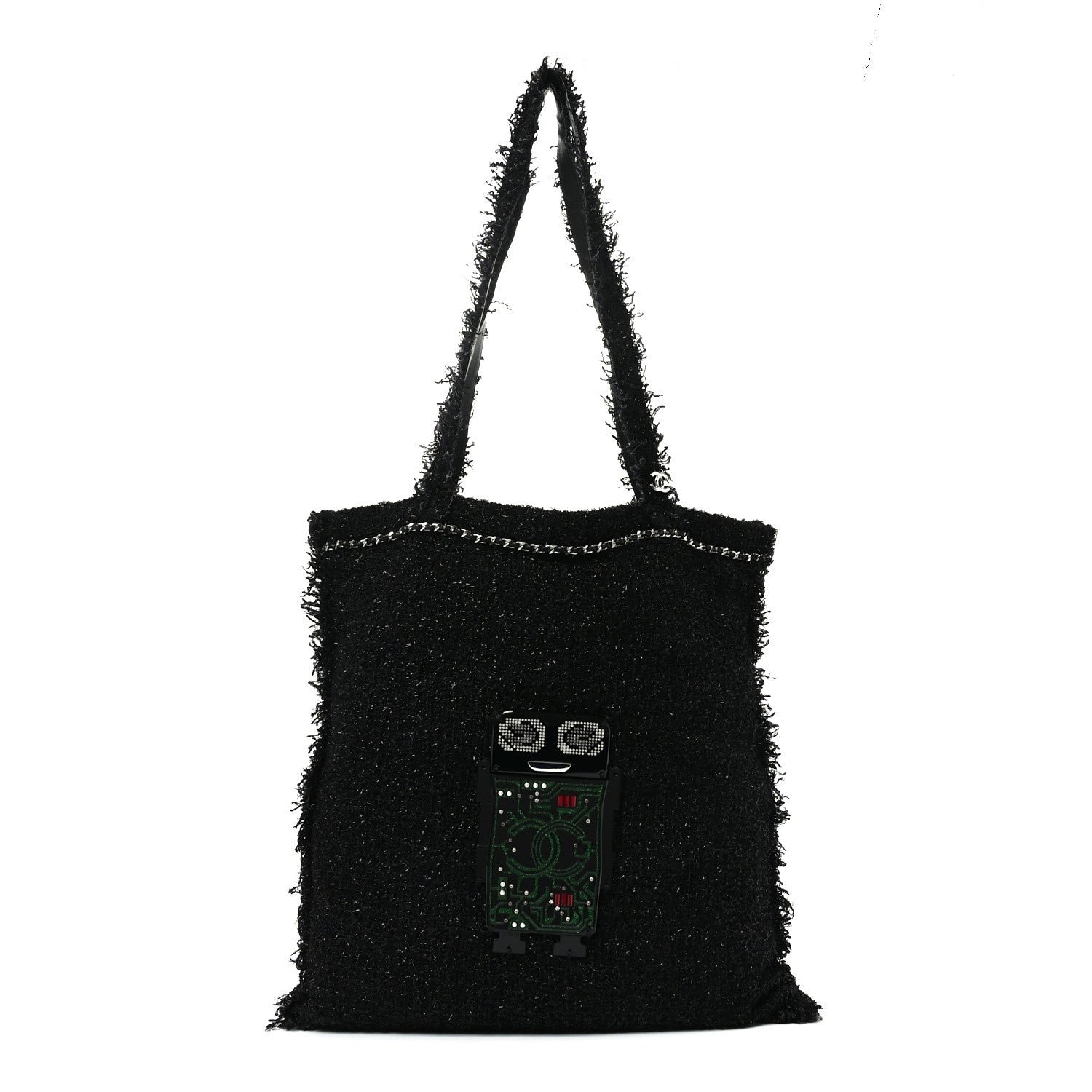 Chanel Tweed Resin Strass Large Robot Shopping Bag Black