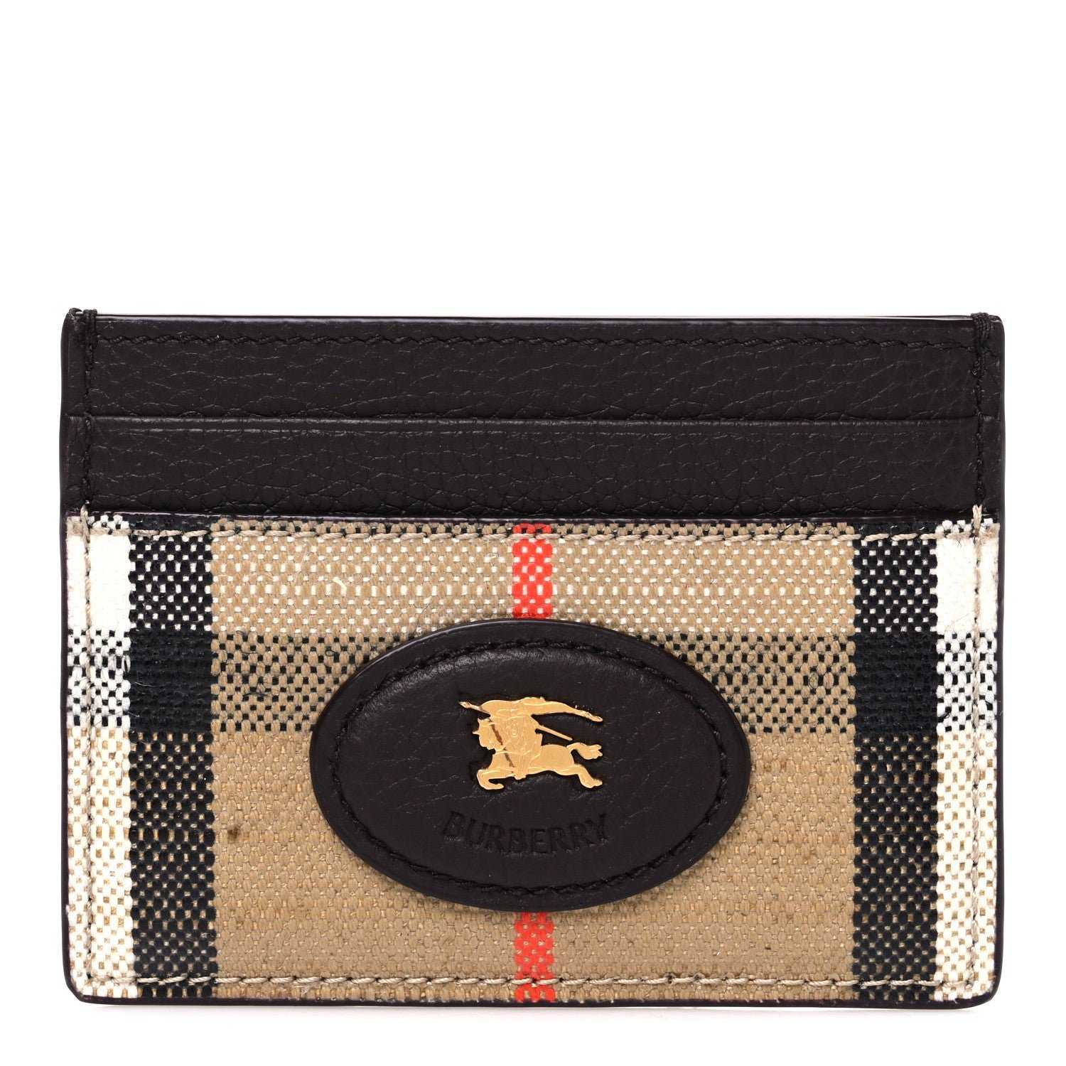 Burberry Grained Calfskin Jacquard Woven Vintage Check Highlands Card Case Sand