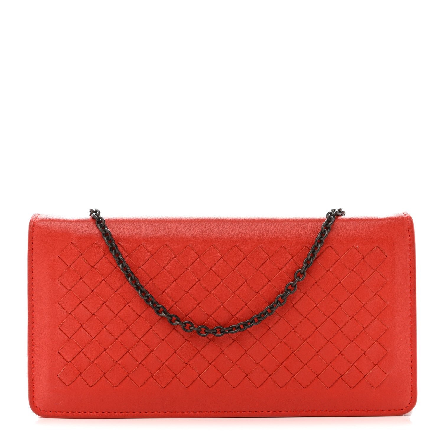 Bottega Veneta Nappa Intrecciato Continental Wallet on Chain Red