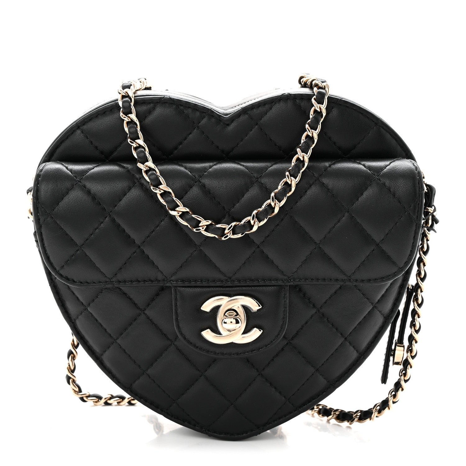 Chanel Lambskin Quilted Large CC In Love Heart Bag Black
