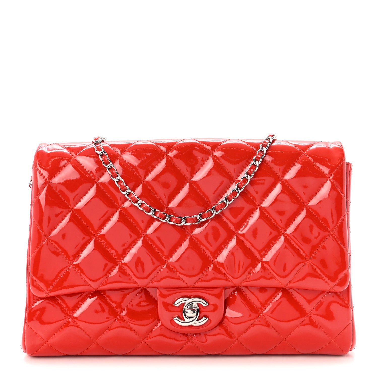 Chanel Patent Quilted Clutch with Chain Flap Red