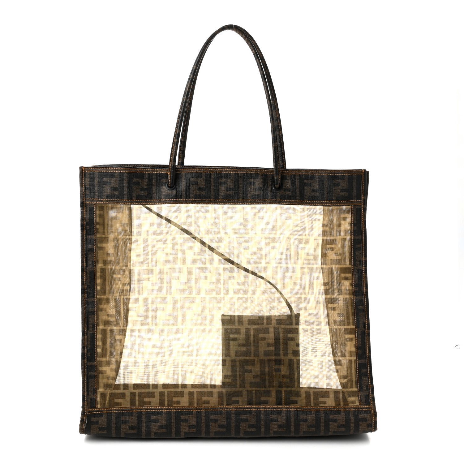 Fendi Fendi Mesh Glazed Fabric FF 1974 Tote Tobacco